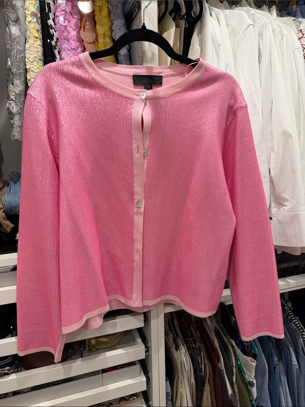 Zara Bubblegum Pink Button-Front Knit Cardigan
